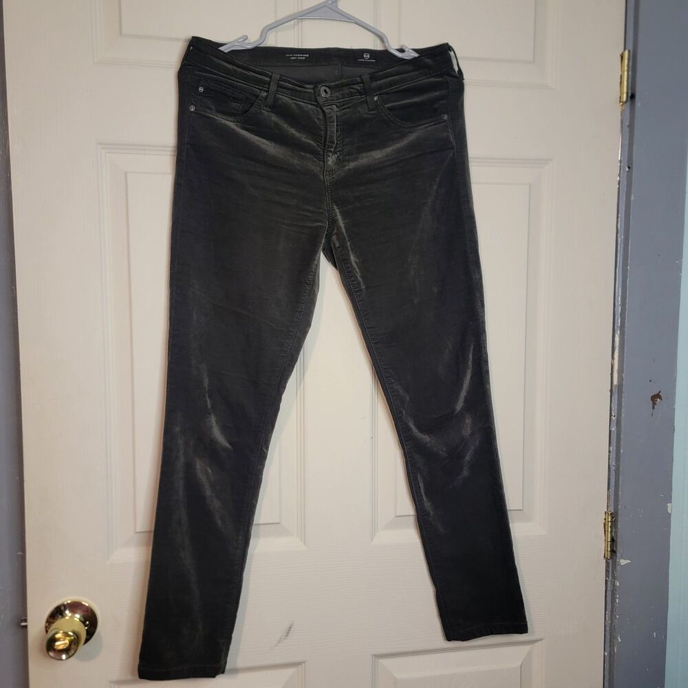 AG Adriano Goldschmied The Legging Super Skinny Green Velvet Holiday Pants  28R